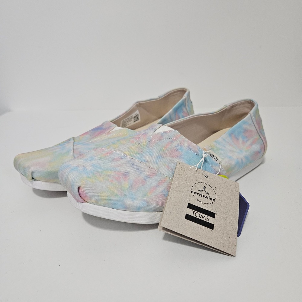 TOMS Alpargata Pastel Tie Dye Canvas Slip On Shoes Size 7.5 Casual Rainbow Artsy